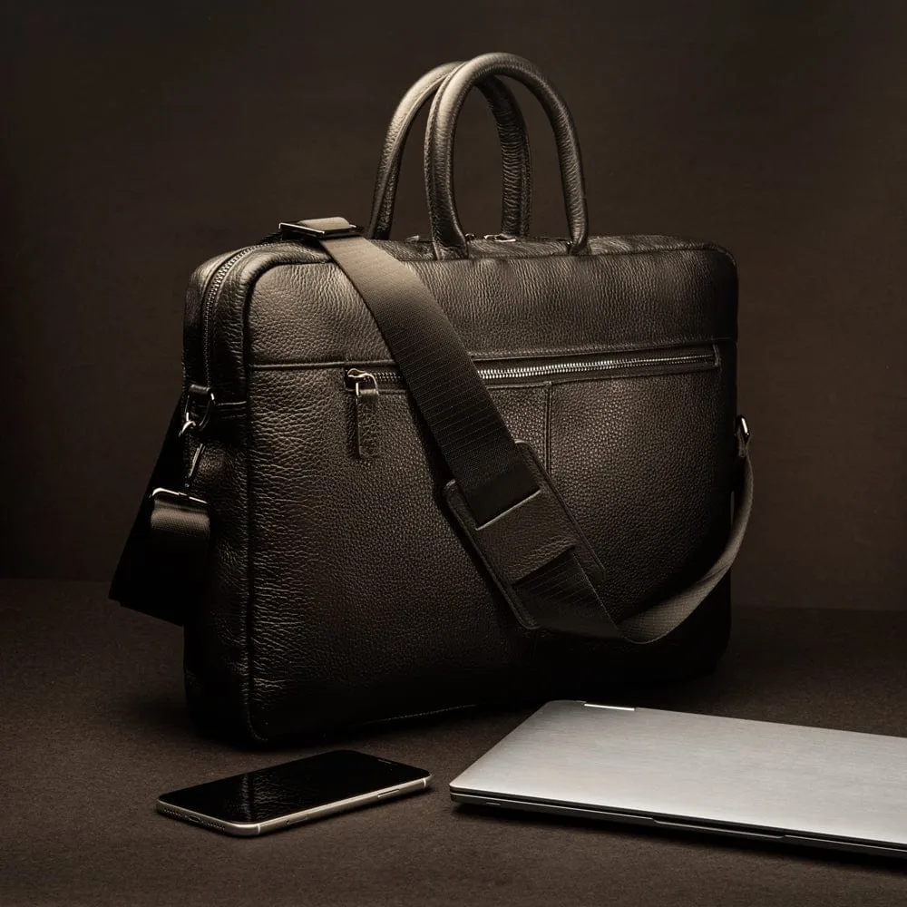 15" Leather Laptop Bag - Black
