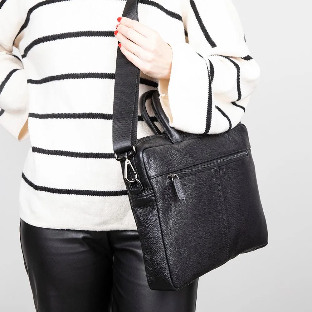 15" Leather Laptop Bag - Black