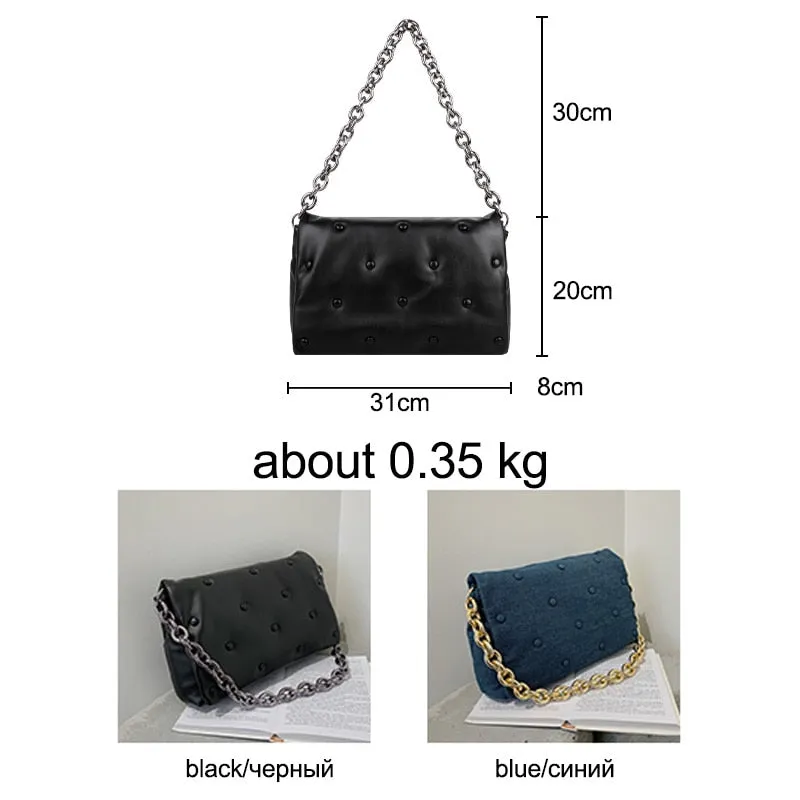 Back to College Women's Shoulder Bags For Women 2021 Denim Thick Metal Chain Shoulder Purses And Handbag Women Clutch Bags Ladies Hobo Bag