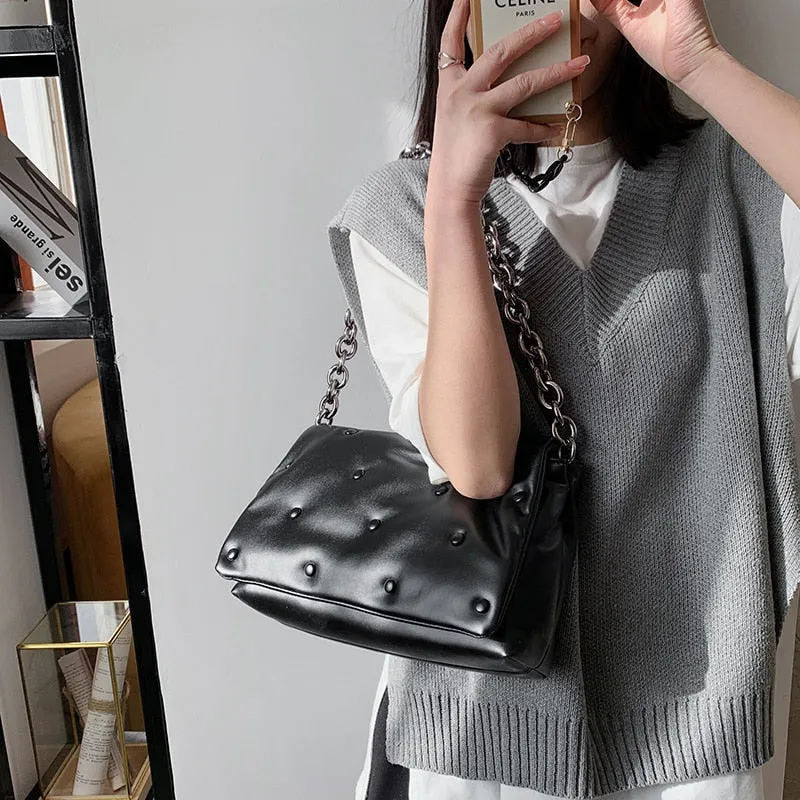 Back to College Women's Shoulder Bags For Women 2021 Denim Thick Metal Chain Shoulder Purses And Handbag Women Clutch Bags Ladies Hobo Bag