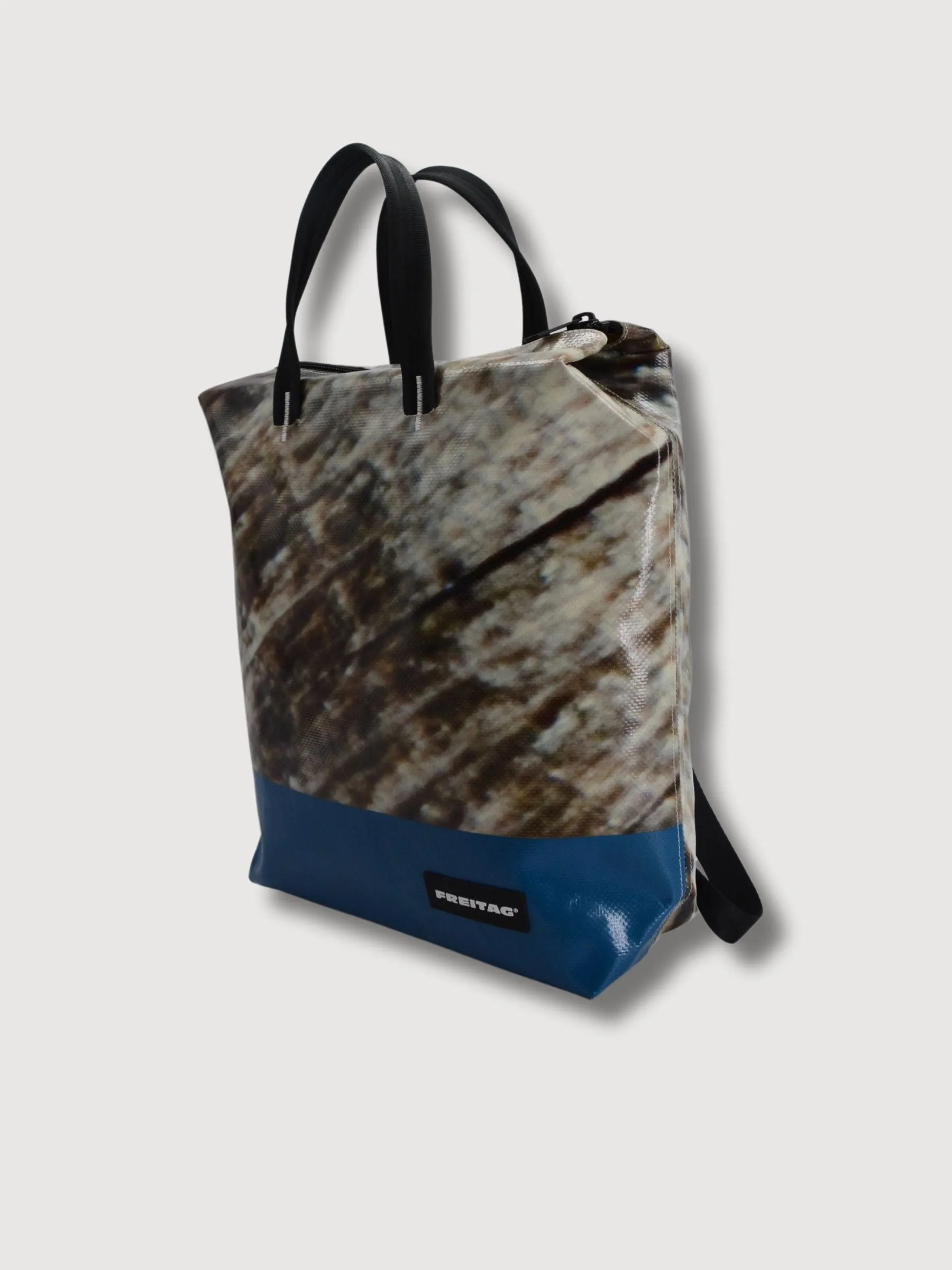 Backpack F201 Pete Patterned Beige Blue In Used Truck Tarps | Freitag