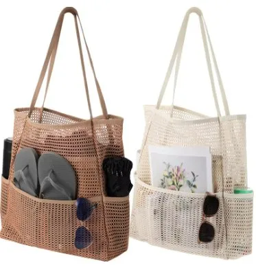 BEACH BAG MESH WITH POCKETS BLACK