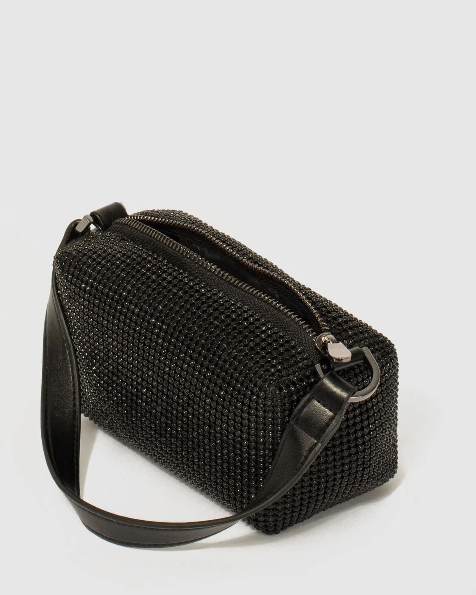 Black Monica Crystal Shoulder Bag