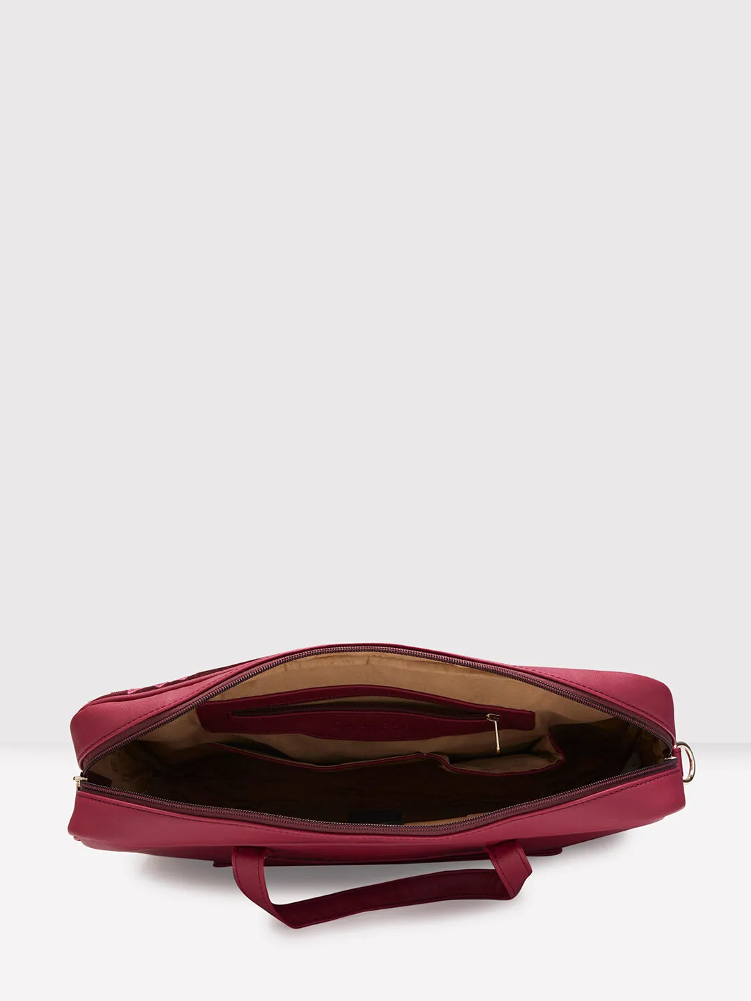 Caprese Tresna Embroidery Laptop Tote Handbag Maroon
