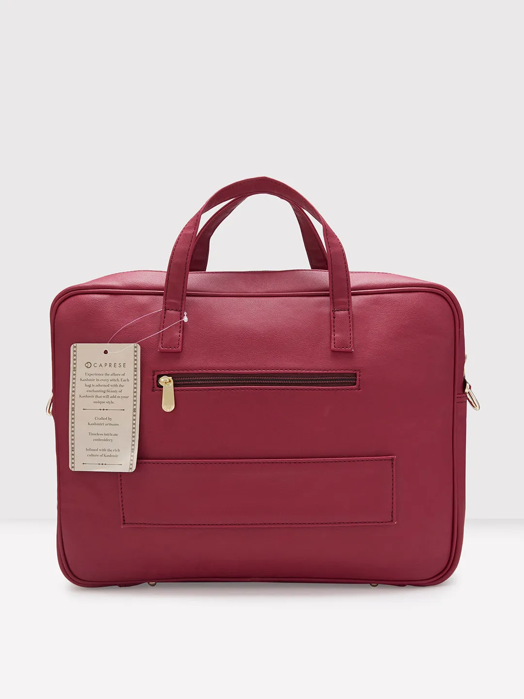 Caprese Tresna Embroidery Laptop Tote Handbag Maroon