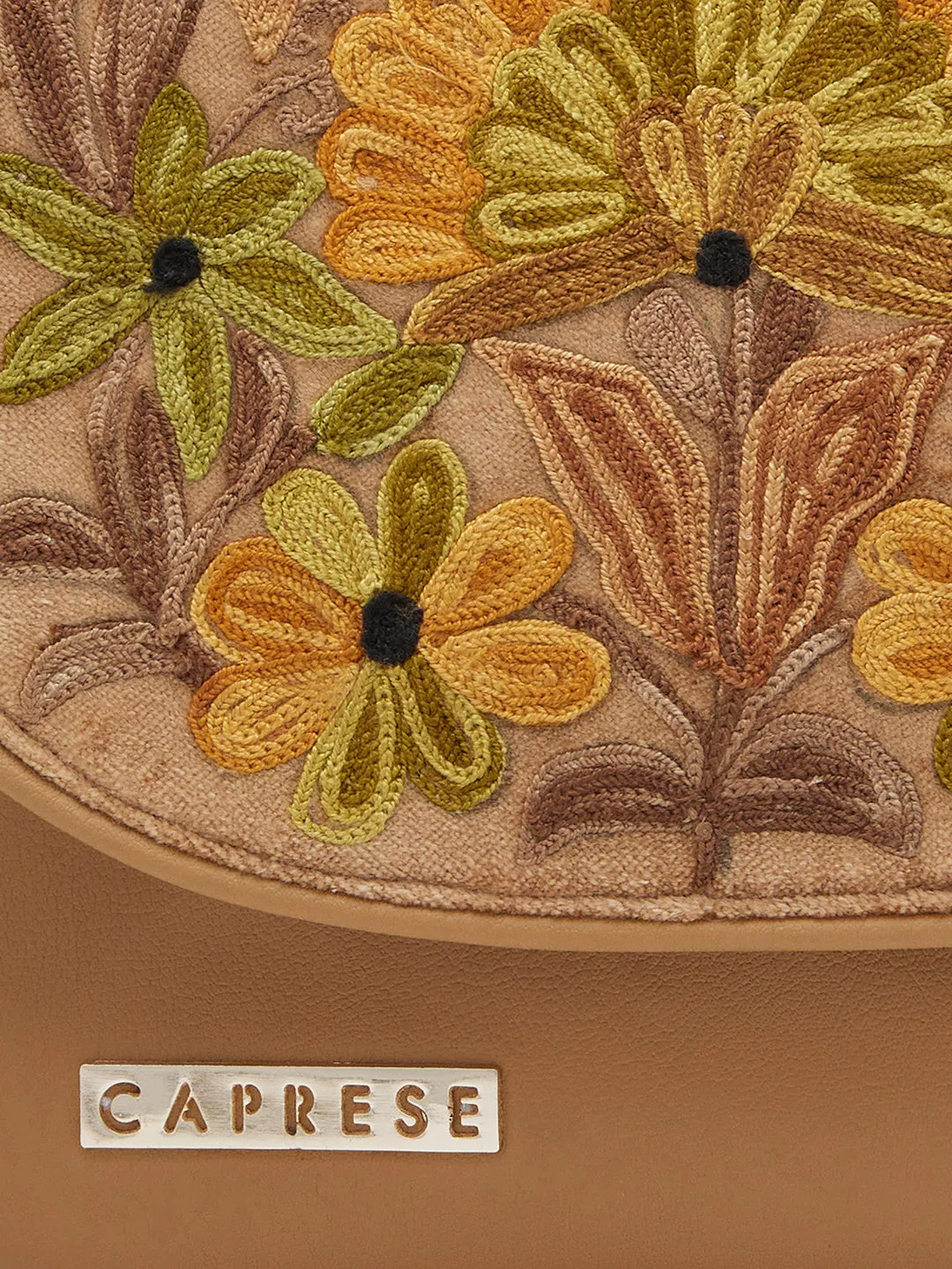 Caprese Tresna Embroidery Large Sling  Handbag Fawn