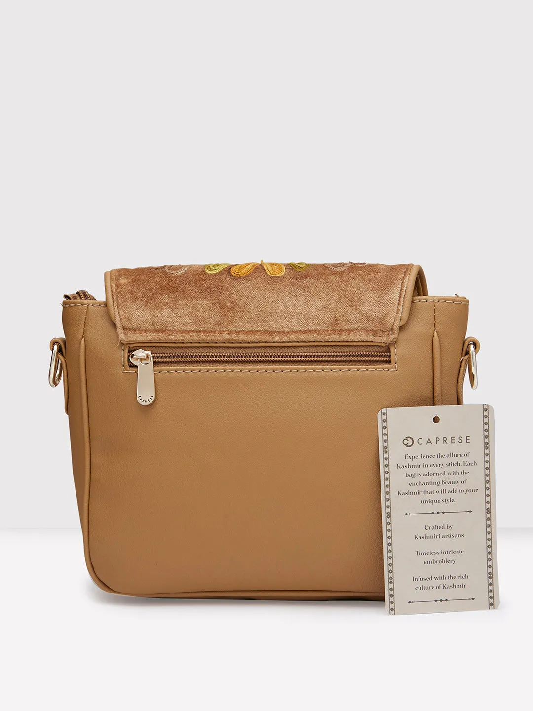 Caprese Tresna Embroidery Large Sling  Handbag Fawn