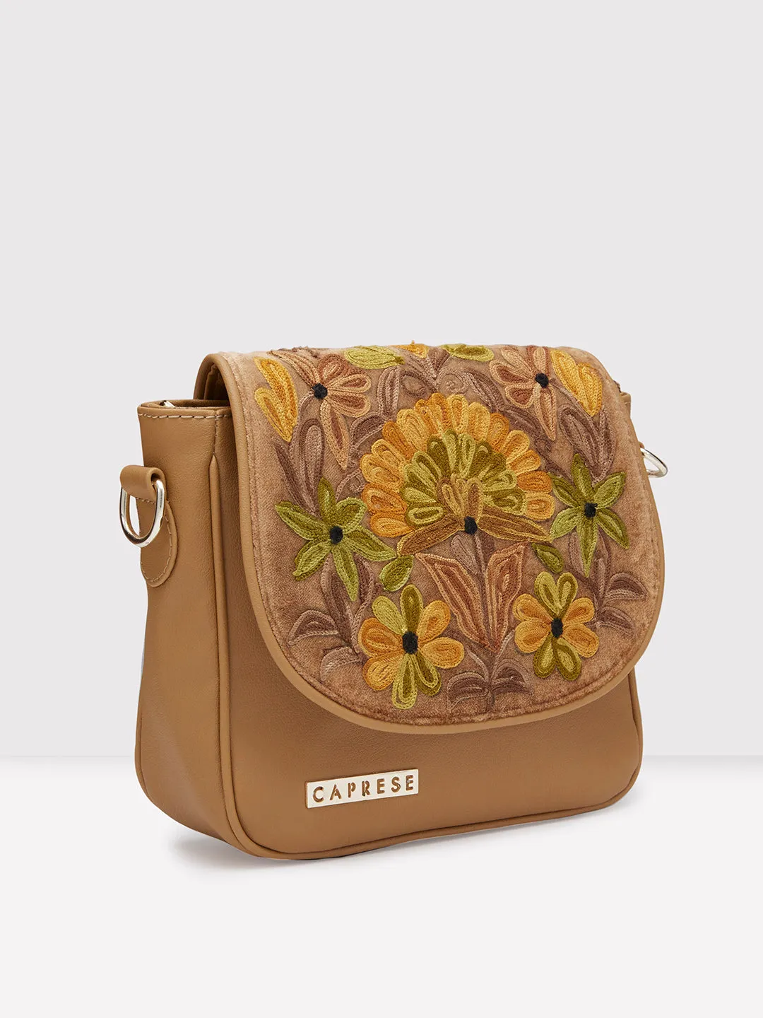 Caprese Tresna Embroidery Large Sling  Handbag Fawn