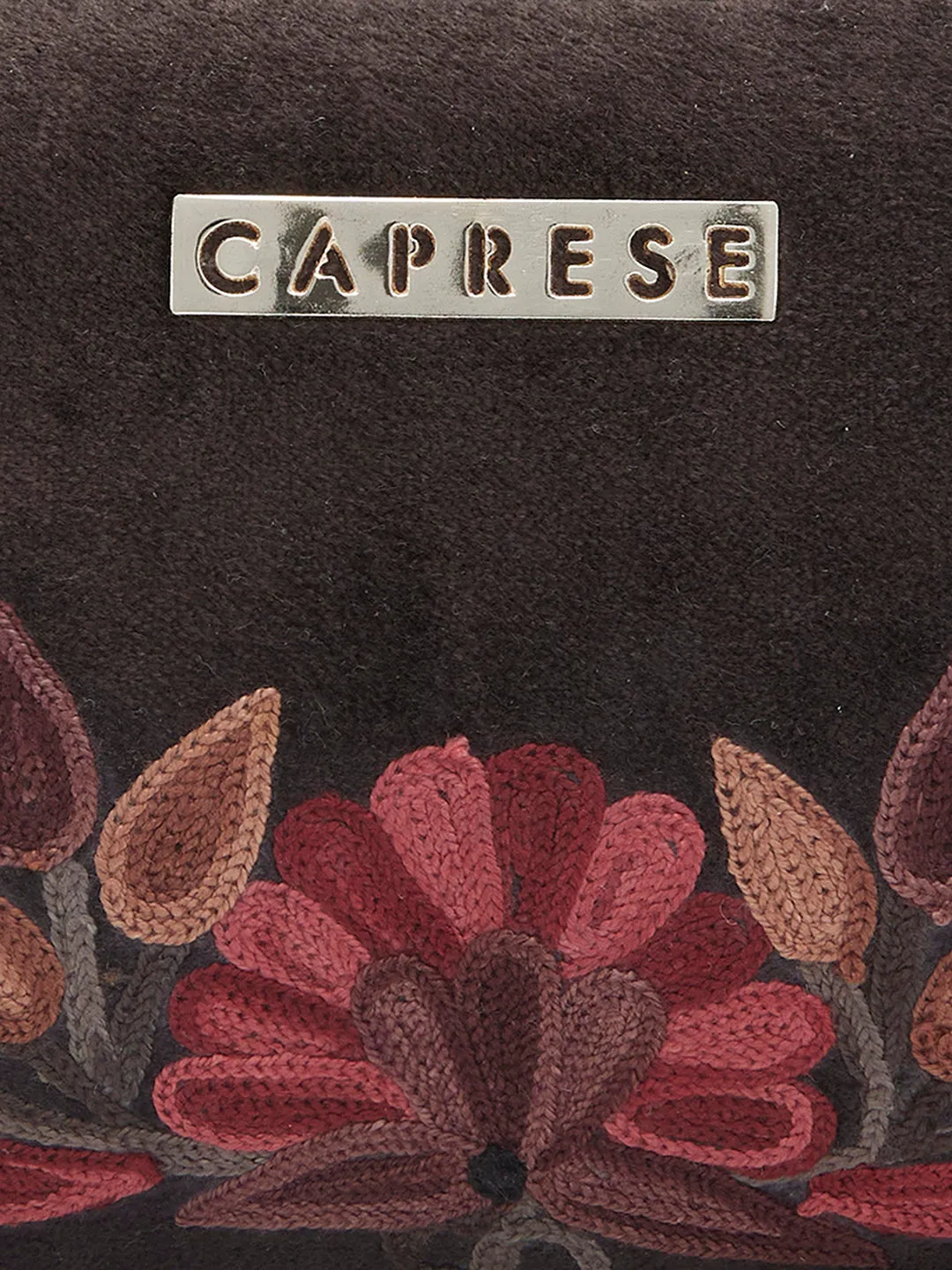 Caprese Tresna Embroidery Small Sling Handbag Brown