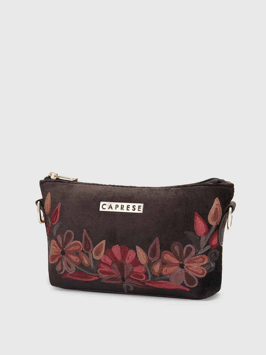 Caprese Tresna Embroidery Small Sling Handbag Brown