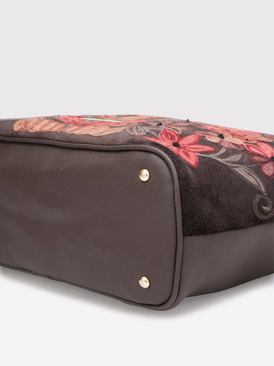 Caprese Tresna Embroidery Tote Handbag Brown