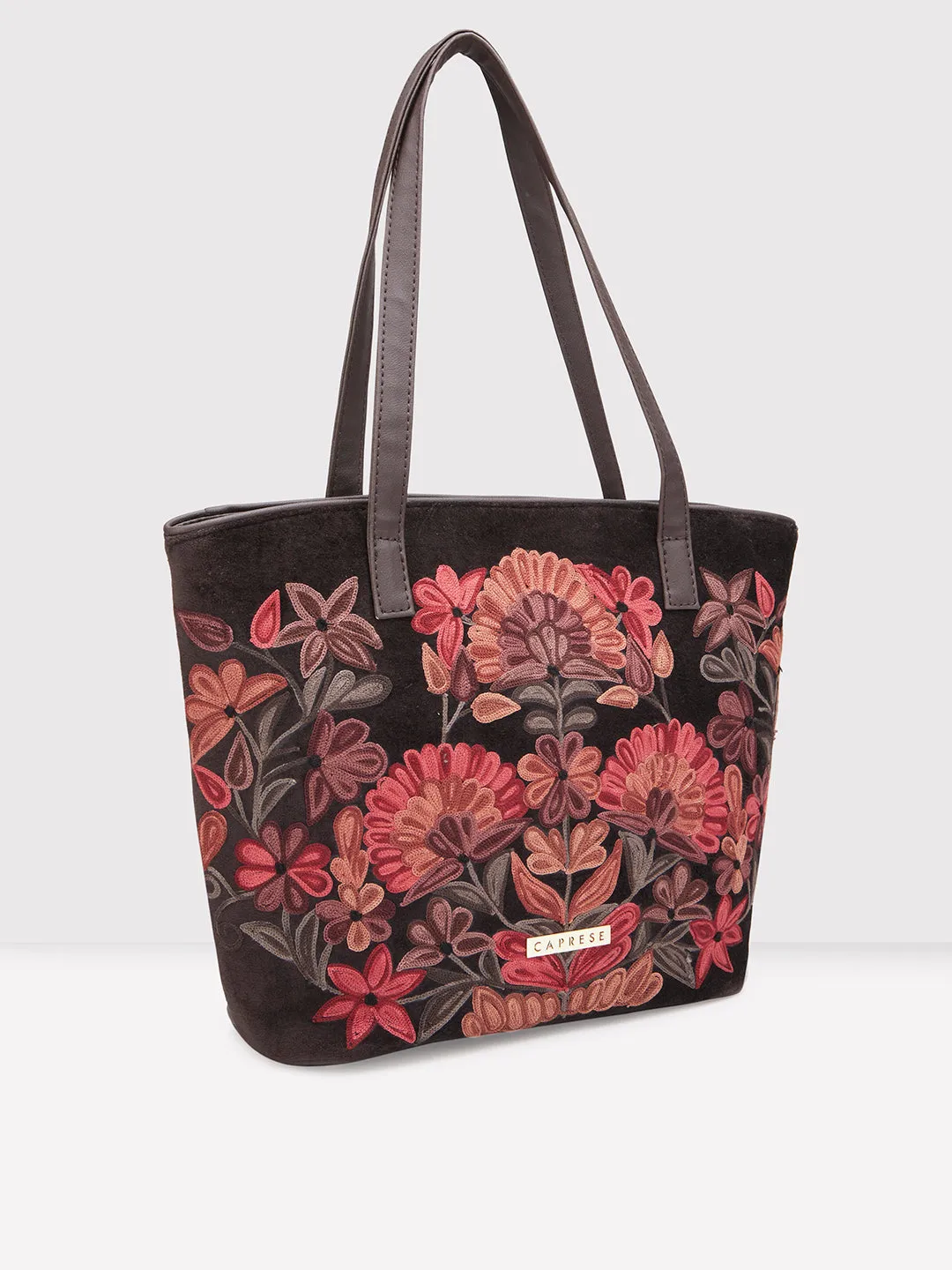 Caprese Tresna Embroidery Tote Handbag Brown