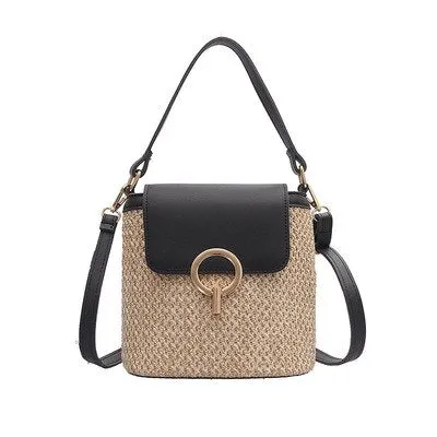 Christmas Gift casual straw women shoulder bags rattan handbags wicker woven crossbody bag summer beach buckets bag ladies travel small purses