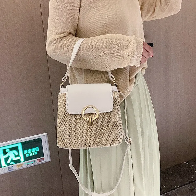 Christmas Gift casual straw women shoulder bags rattan handbags wicker woven crossbody bag summer beach buckets bag ladies travel small purses