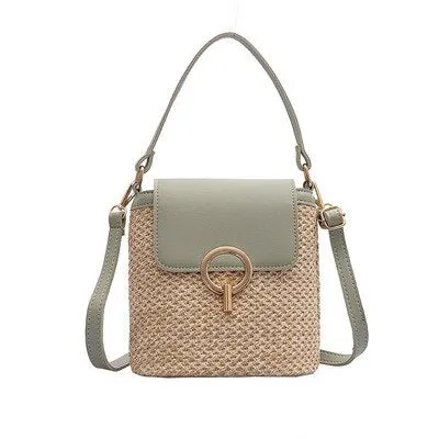 Christmas Gift casual straw women shoulder bags rattan handbags wicker woven crossbody bag summer beach buckets bag ladies travel small purses