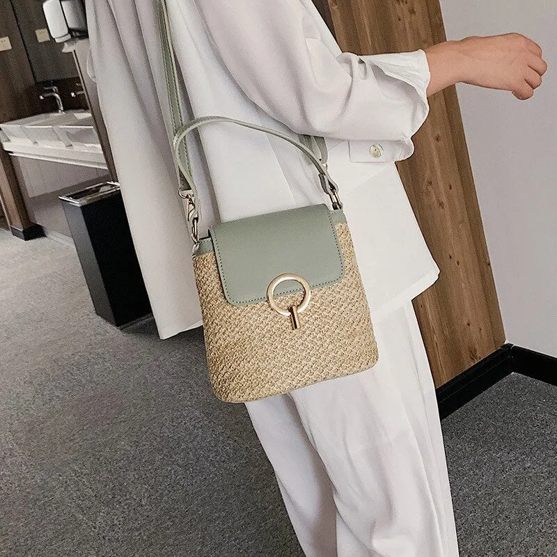 Christmas Gift casual straw women shoulder bags rattan handbags wicker woven crossbody bag summer beach buckets bag ladies travel small purses
