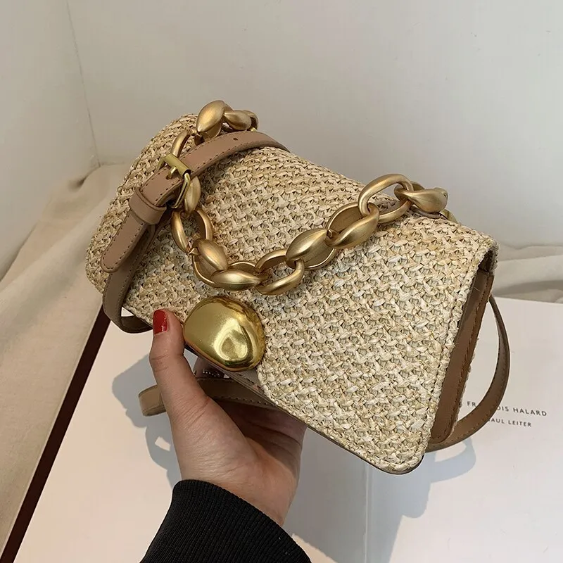 Christmas Gift с доставкой  Design Straw Crossbody Bag for Women 2021new Branded Simple Trendy Luxury Summer Solid Color Handbags Female Travel