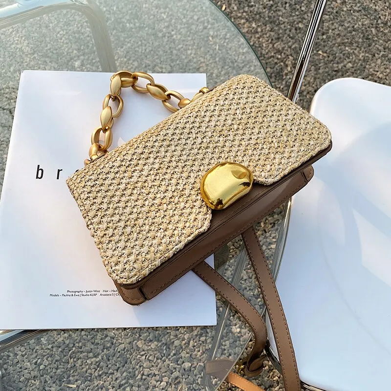 Christmas Gift с доставкой  Design Straw Crossbody Bag for Women 2021new Branded Simple Trendy Luxury Summer Solid Color Handbags Female Travel