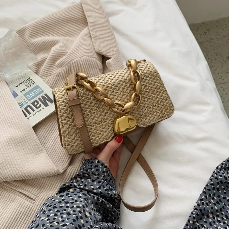 Christmas Gift с доставкой  Design Straw Crossbody Bag for Women 2021new Branded Simple Trendy Luxury Summer Solid Color Handbags Female Travel