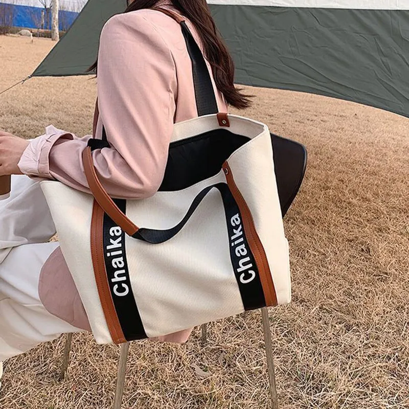 Christmas Gift Lazy Style Women's Large Capacity Shopping Bags Canvas Handbags Underarm Single Shoulder Bags Korean Fashion College Style Bags