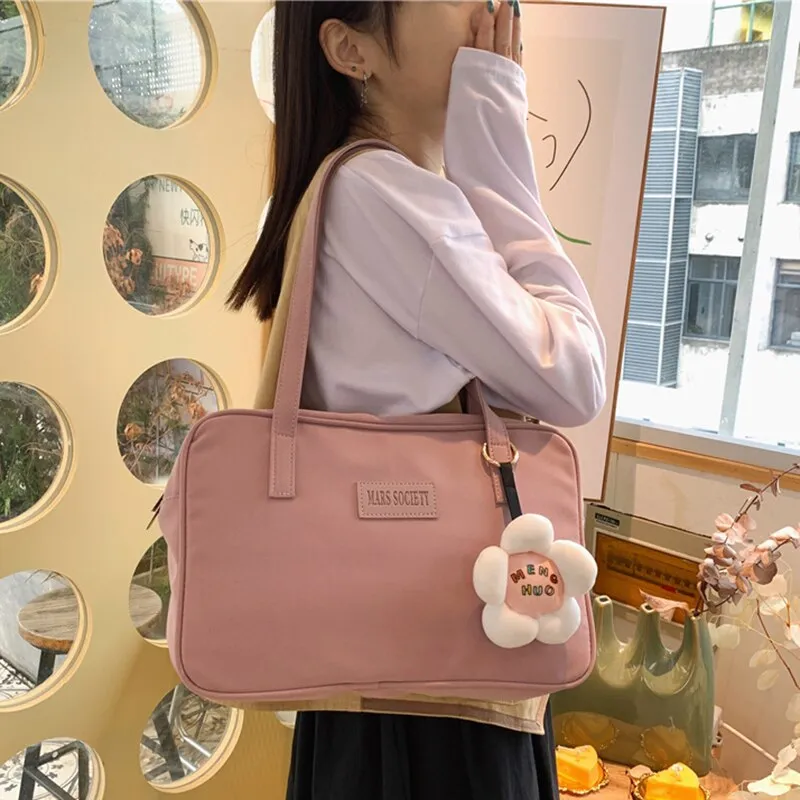 Christmas Gift NEW Real Photo Canvas Bag Student Soft Sister Uniform Bag Japanese Girl Commuter  Square Bag College Wind Portable Shoulder Bag
