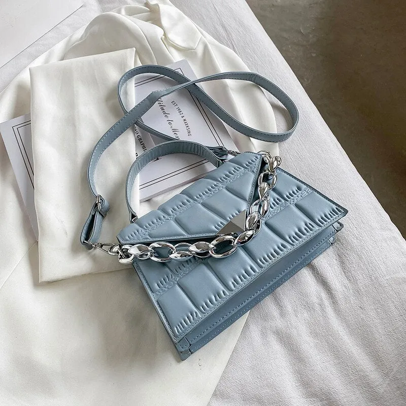 Christmas Gift Plaid Flap Shoulder Bags for Women Pure Color Leather Crossbody Bags Ladies Small Top-handle Bag Simple Chain Handbags Sac 2021