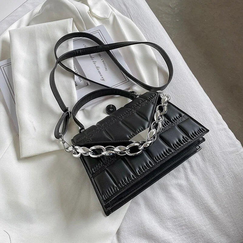 Christmas Gift Plaid Flap Shoulder Bags for Women Pure Color Leather Crossbody Bags Ladies Small Top-handle Bag Simple Chain Handbags Sac 2021