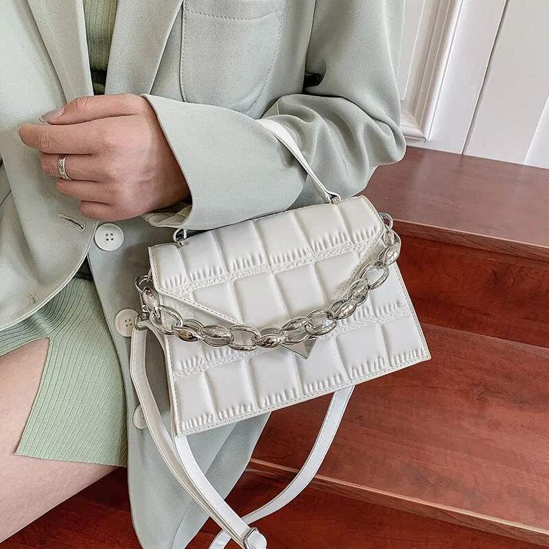 Christmas Gift Plaid Flap Shoulder Bags for Women Pure Color Leather Crossbody Bags Ladies Small Top-handle Bag Simple Chain Handbags Sac 2021