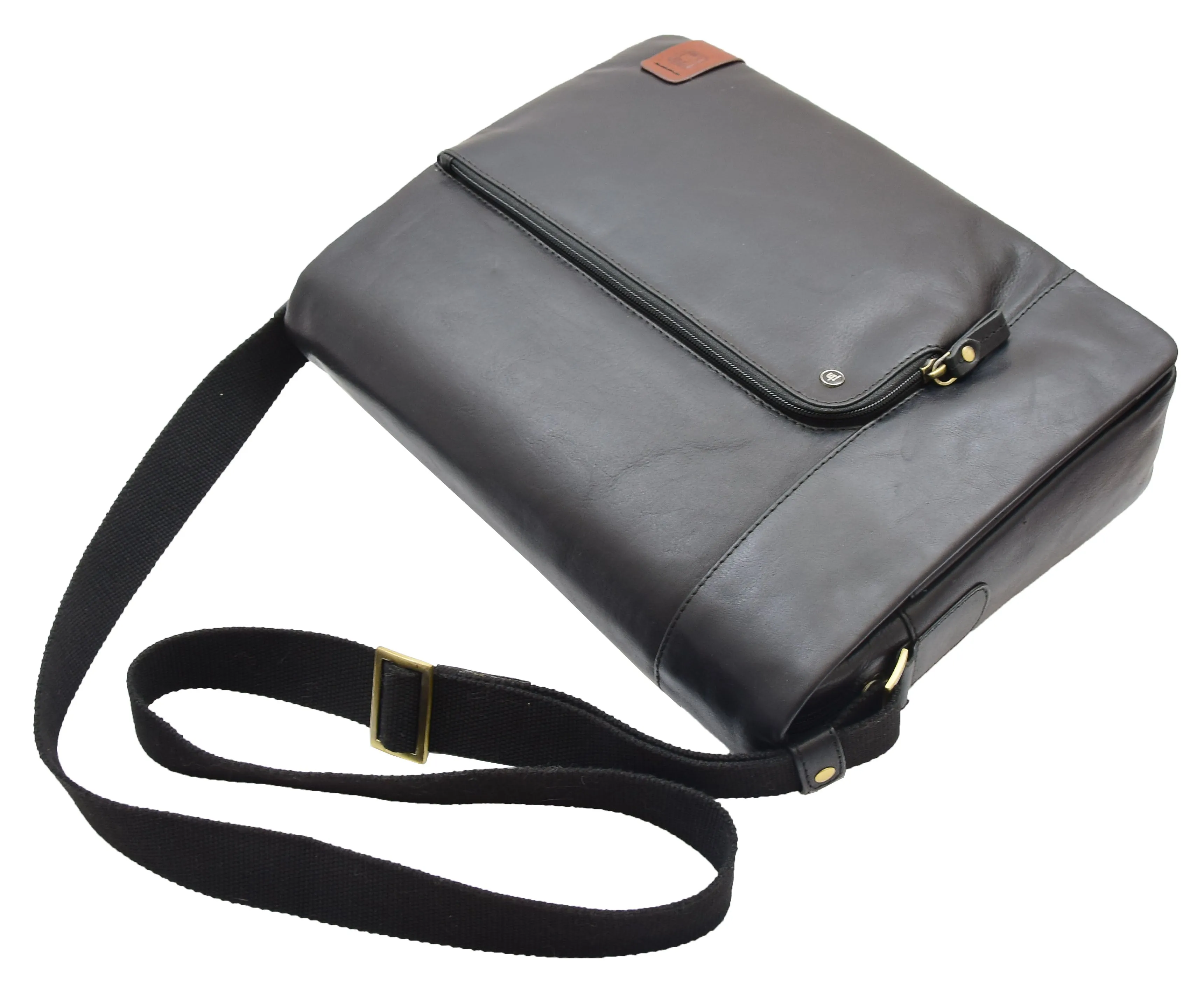 DR360 Men's Smart Casual Shoulder Leather Organiser Bag Black