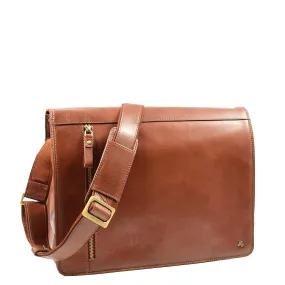 DR384 Men's Leather Cross Body Satchel Bag Tan