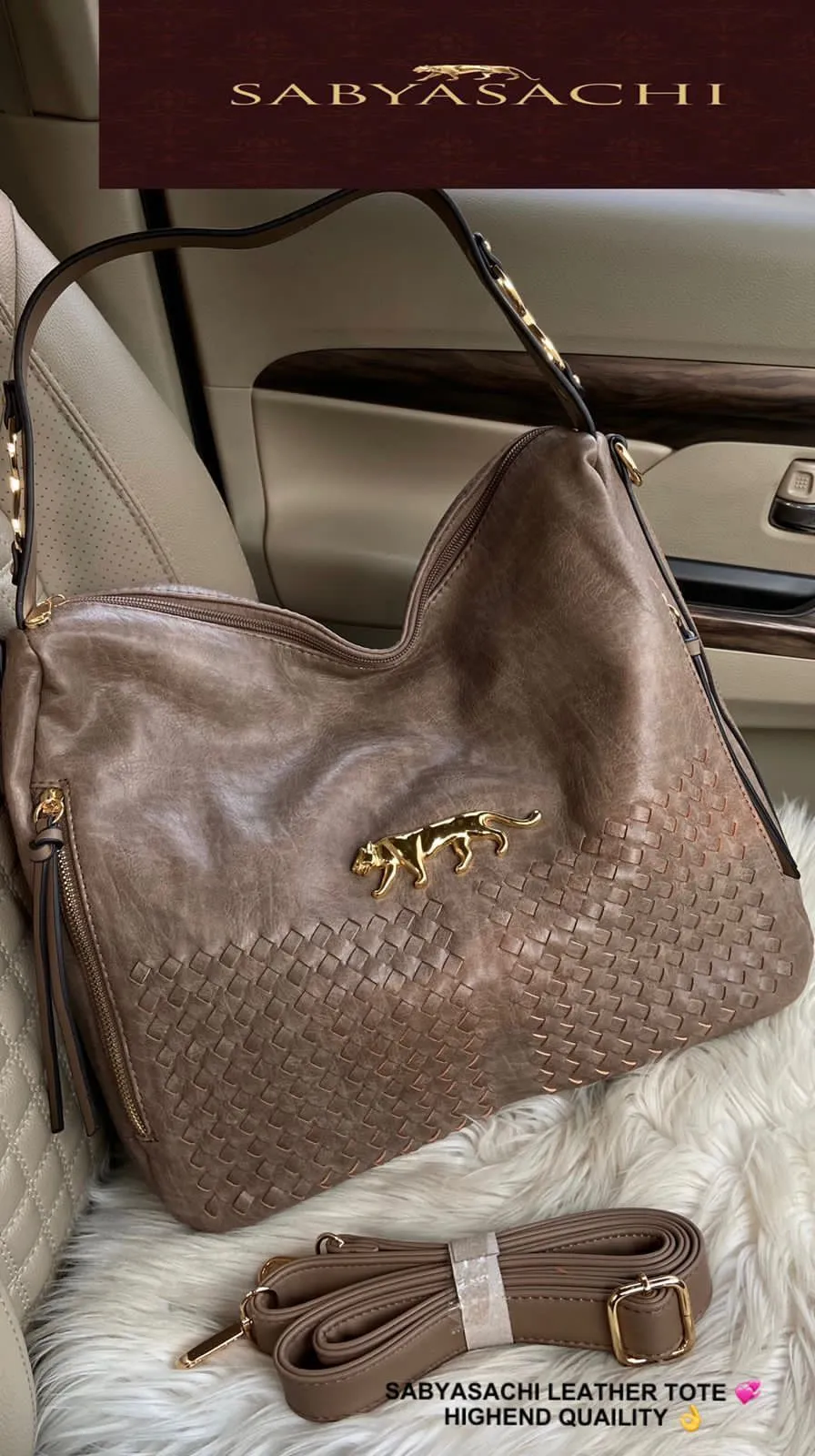 Elegant Leather Tote With Dust Cover Handbag For Women