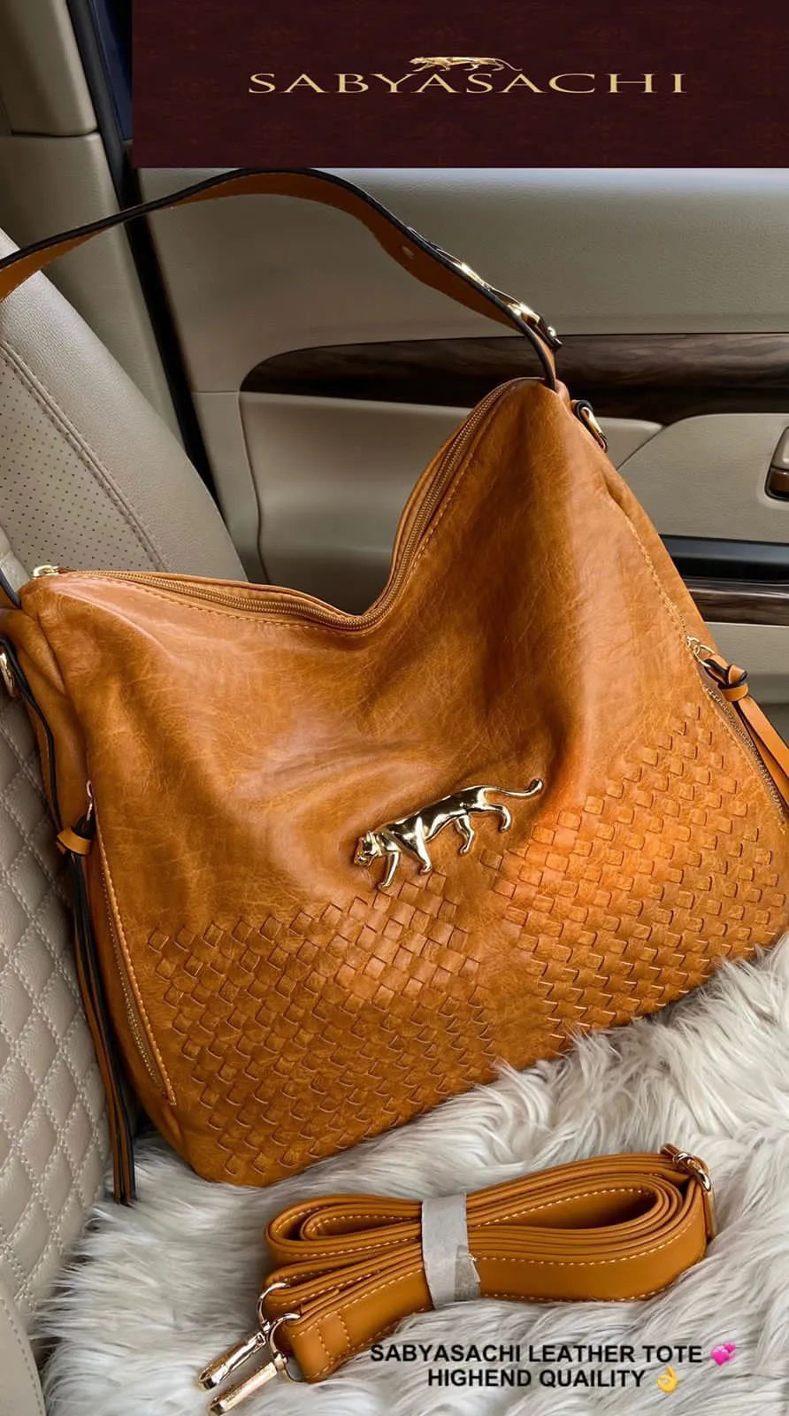Elegant Leather Tote With Dust Cover Handbag For Women