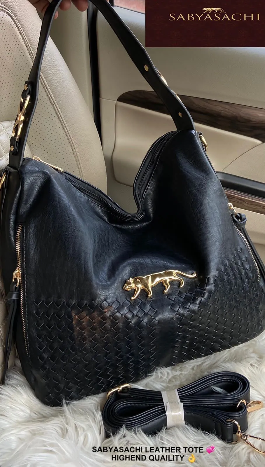 Elegant Leather Tote With Dust Cover Handbag For Women