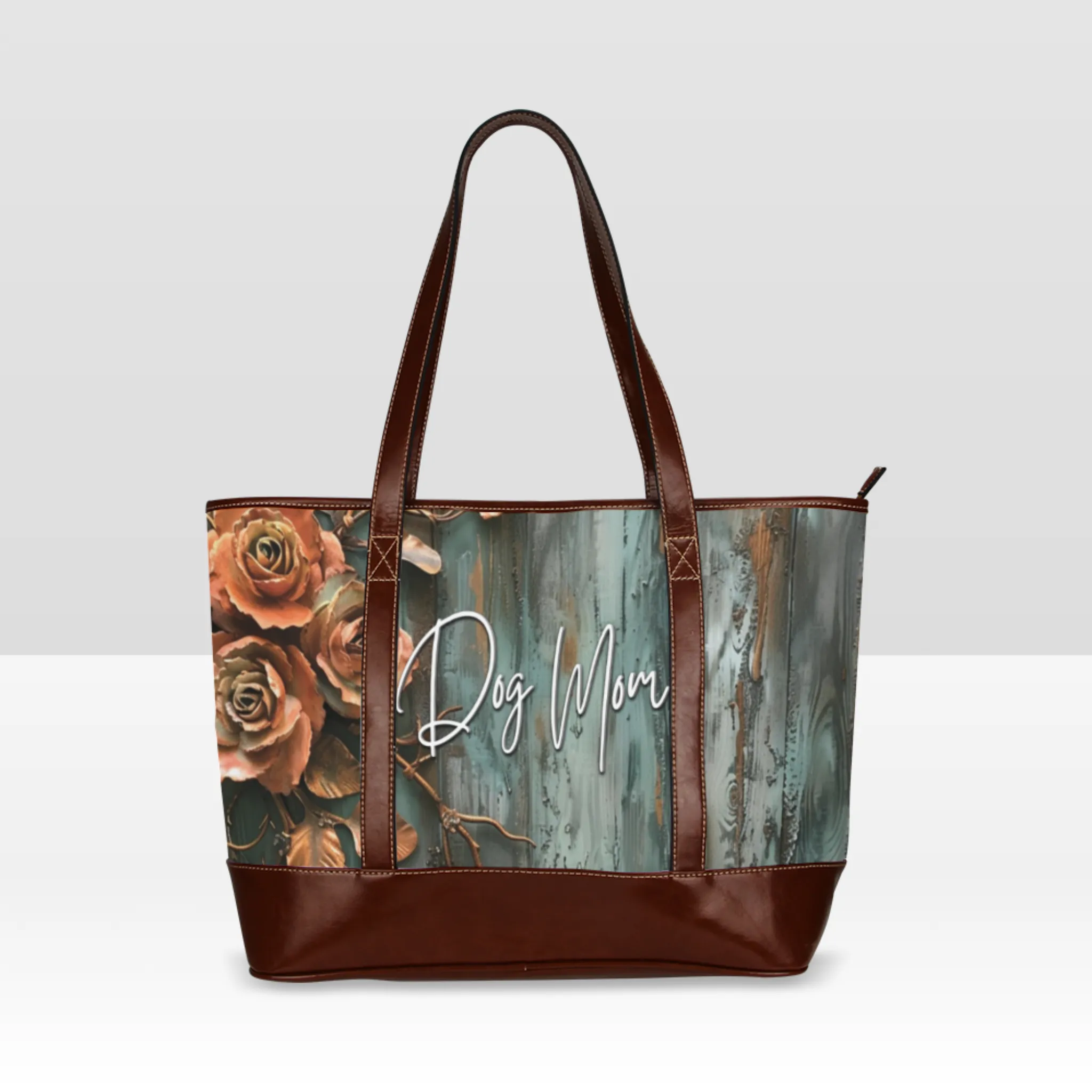 Farmhouse Patina Rose American Zipper Carry-All Large Tote Bag