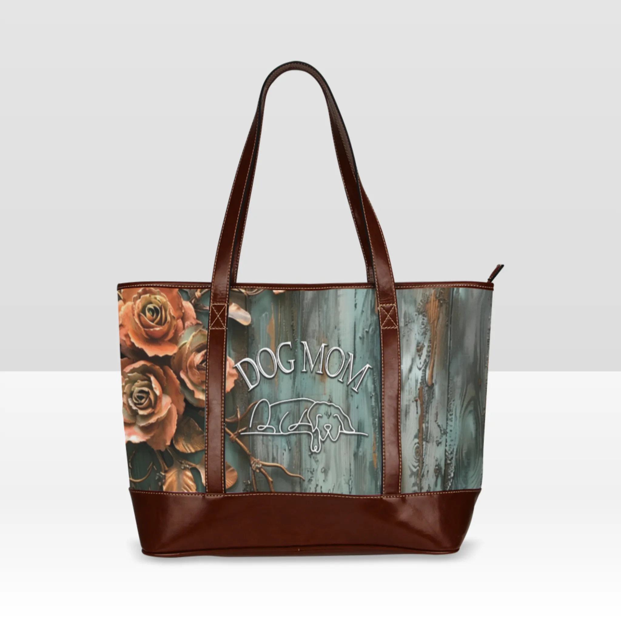 Farmhouse Patina Rose American Zipper Carry-All Large Tote Bag