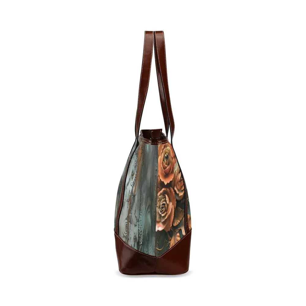 Farmhouse Patina Rose American Zipper Carry-All Large Tote Bag