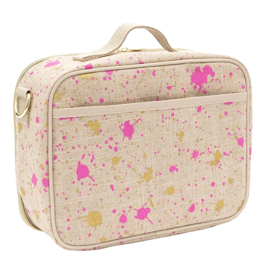 Fuschia & Gold Splatter Lunchbox - Linen