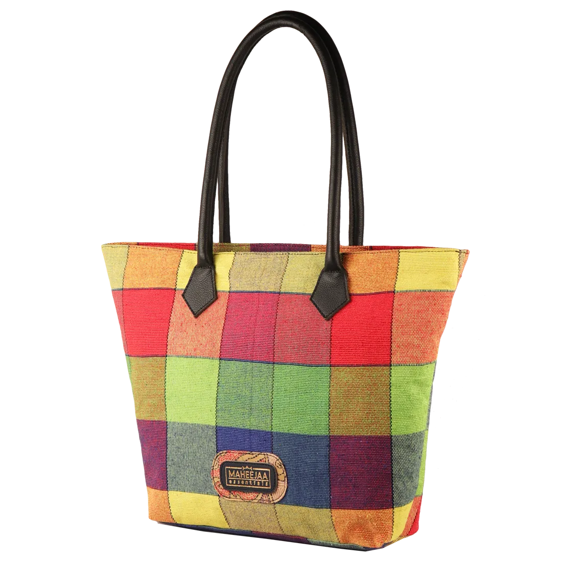 Jute Bag with Leather Handles - Multicolor
