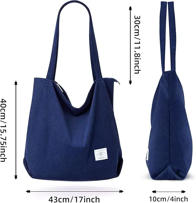KALIDI Thicken Corduroy Totes Bag Extra Large Capacity Handbags Shoulder Bags with Zipper Cord Tote Bag for Women Ladies Girls Casual Shopping