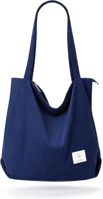 KALIDI Thicken Corduroy Totes Bag Extra Large Capacity Handbags Shoulder Bags with Zipper Cord Tote Bag for Women Ladies Girls Casual Shopping
