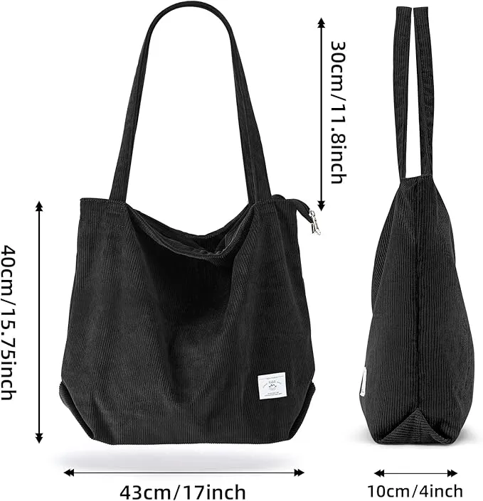 KALIDI Thicken Corduroy Totes Bag Extra Large Capacity Handbags Shoulder Bags with Zipper Cord Tote Bag for Women Ladies Girls Casual Shopping