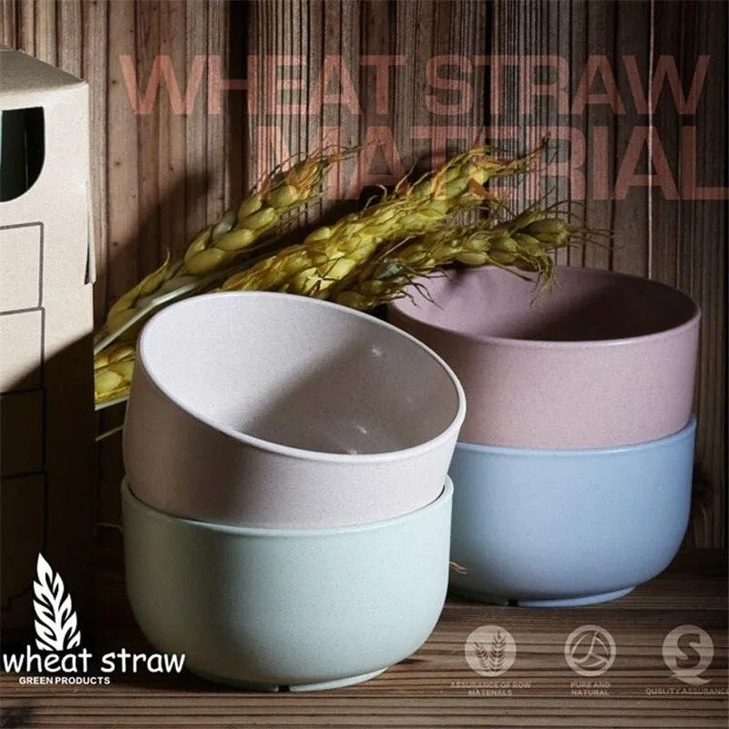 Kitchen Tableware Wheat Straw Bioplastic Bowls - Eco-Friendly Food Grade Wheat Rice Bowls for Meals and Snacks 4 PCS/Set