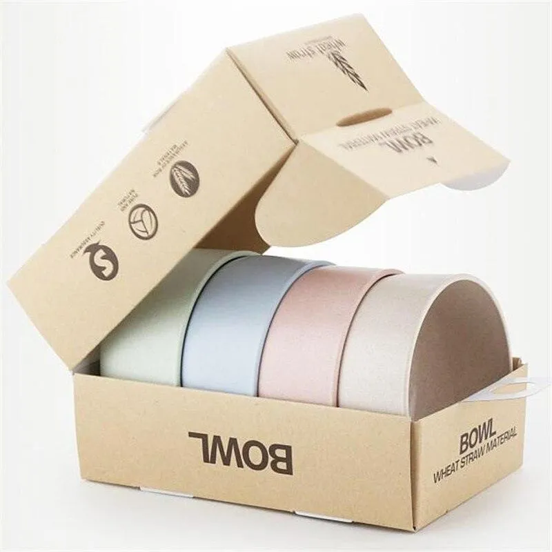 Kitchen Tableware Wheat Straw Bioplastic Bowls - Eco-Friendly Food Grade Wheat Rice Bowls for Meals and Snacks 4 PCS/Set