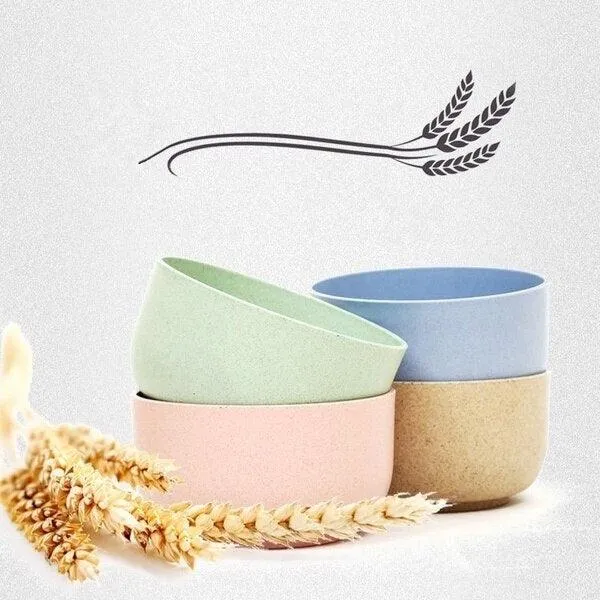 Kitchen Tableware Wheat Straw Bioplastic Bowls - Eco-Friendly Food Grade Wheat Rice Bowls for Meals and Snacks 4 PCS/Set