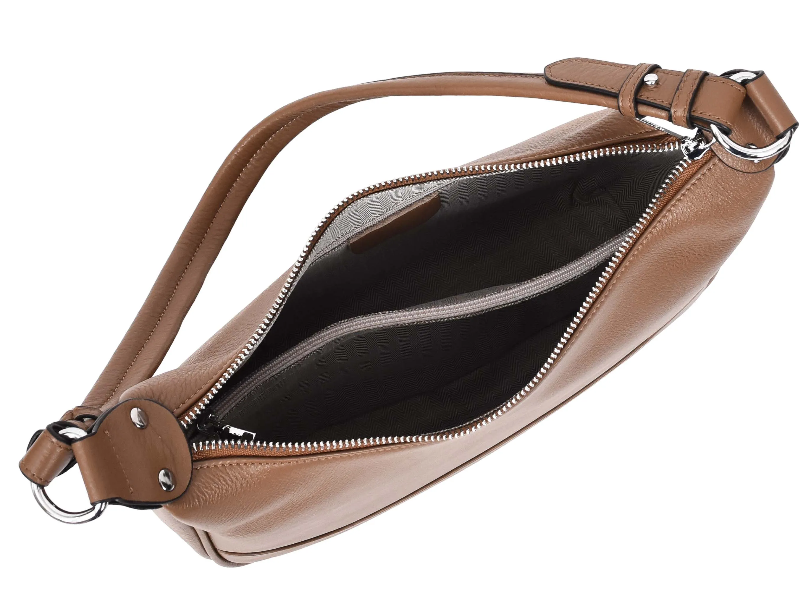 Kitchener Women's Leather  Organiser Hobo Style Shoulder Bag Brown