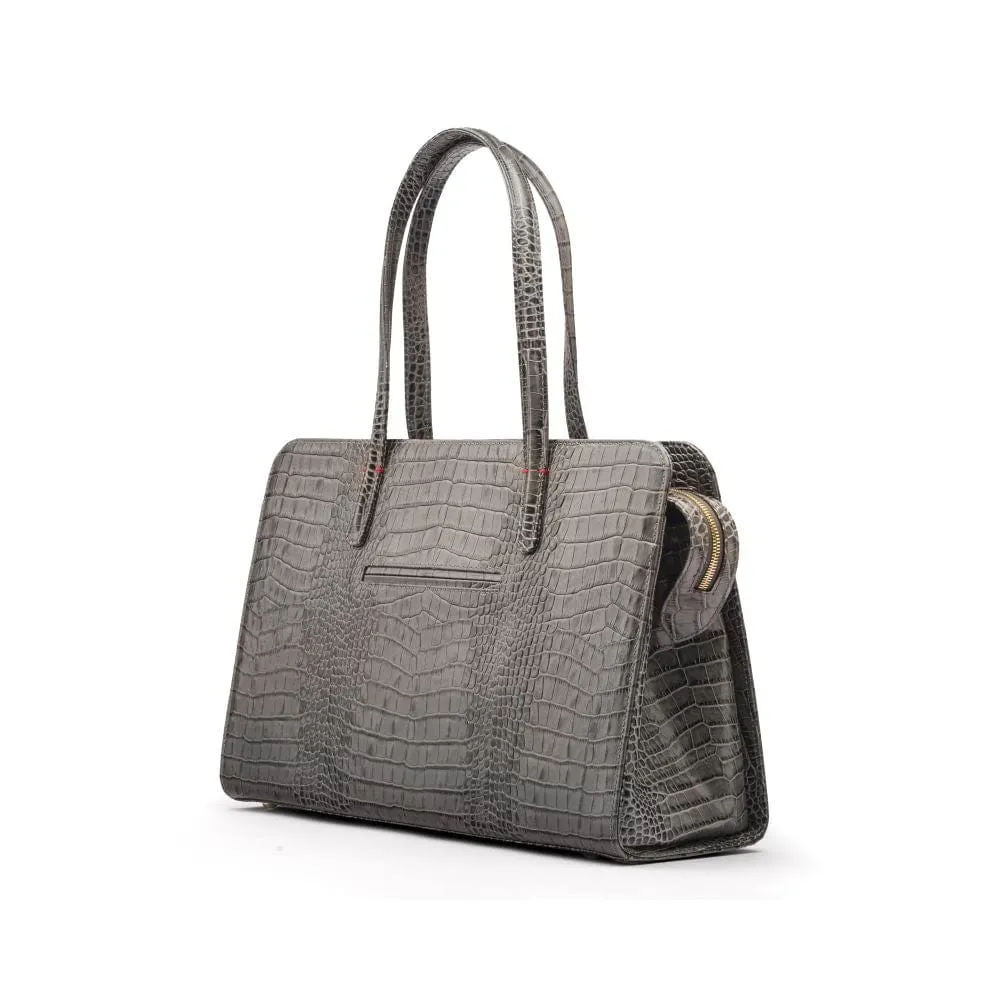 Ladies' Leather 15" Laptop Handbag - Grey Croc