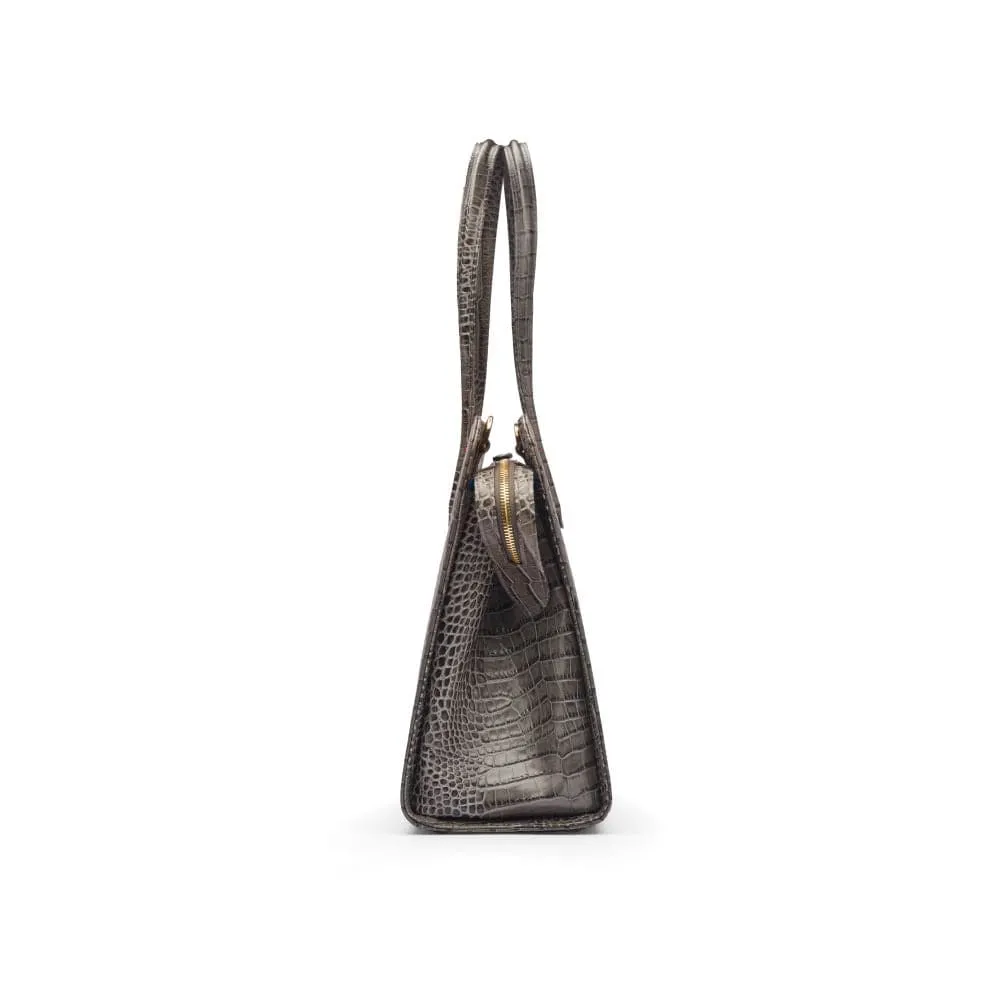 Ladies' Leather 15" Laptop Handbag - Grey Croc