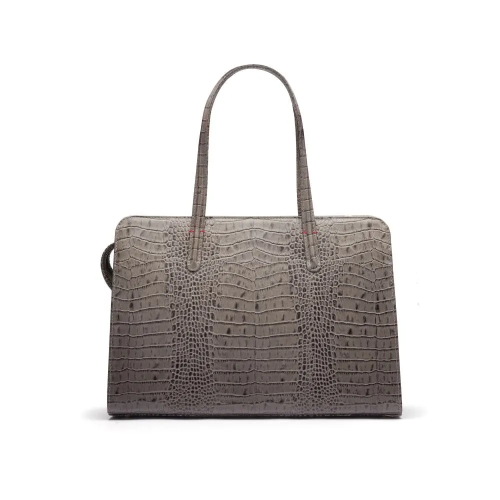 Ladies' Leather 15" Laptop Handbag - Grey Croc
