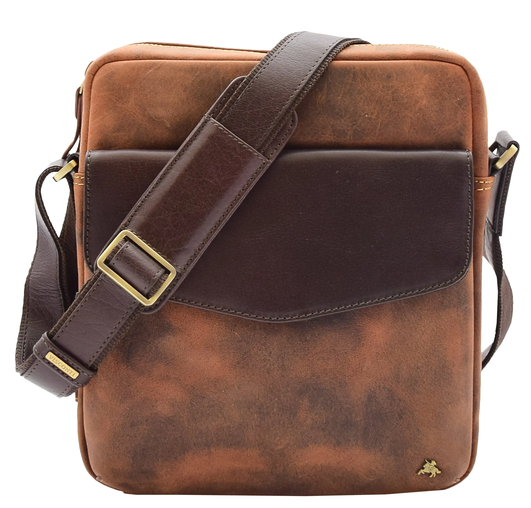Men's Hunter Leather Casual Style Cross Body Bag Multi Pockets Tan DR388