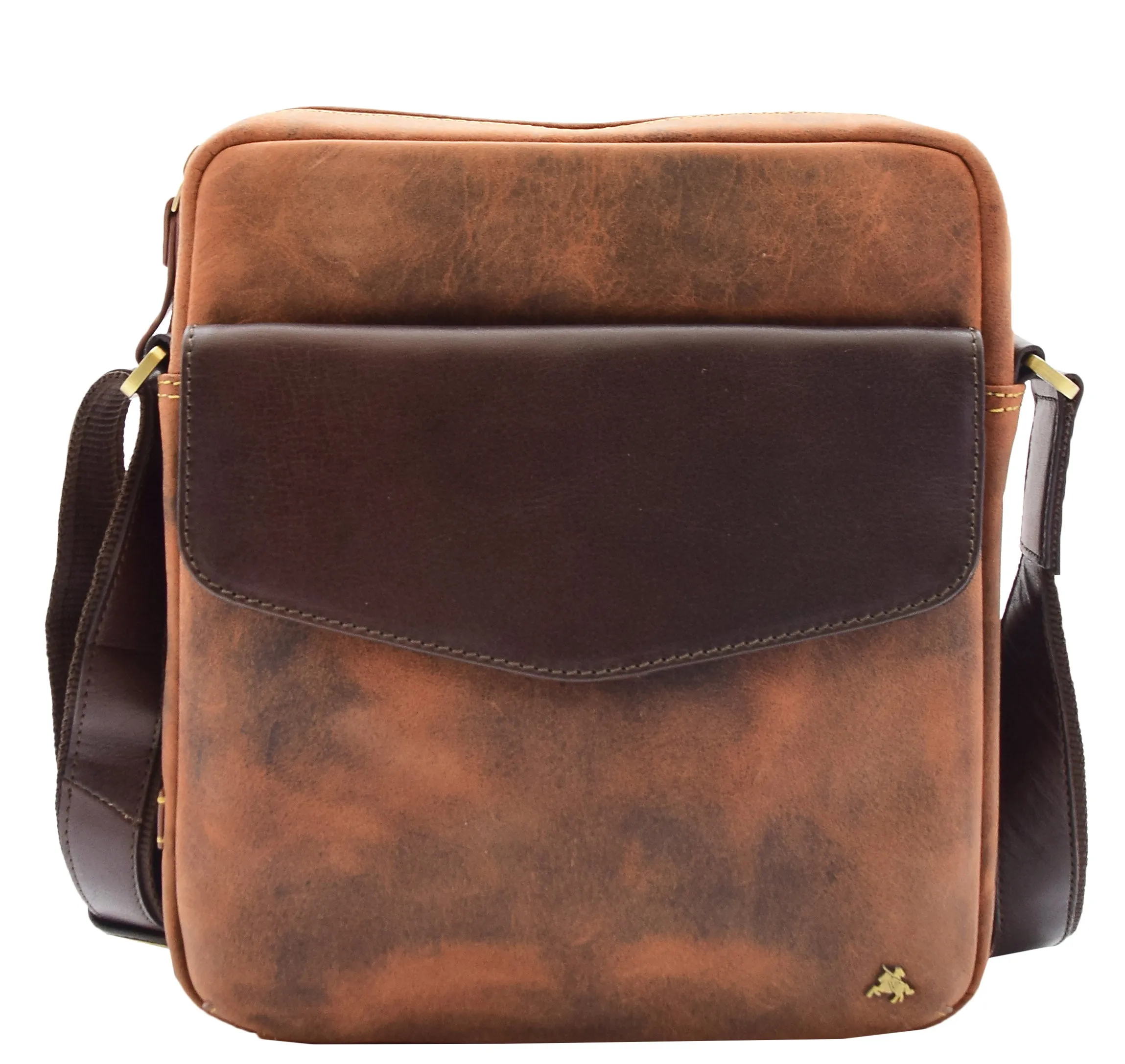 Men's Hunter Leather Casual Style Cross Body Bag Multi Pockets Tan DR388